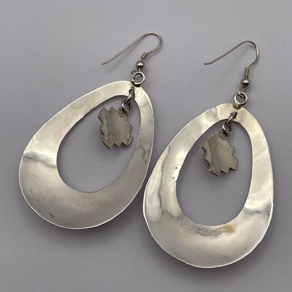 Sterling Silver Large Southwestern Gemstone Teardrop Cross Hoop Dangle Earrings - Picture 5 of 10